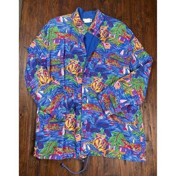 Vtg Ken Done Art to Wear Boating Button Down Long Sleeve Shirt 2 Piece Size M - Picture 3 of 13